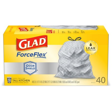 GLAD ForceFlex 13 gal Tall Kitchen Bags Drawstring , 40PK 70355